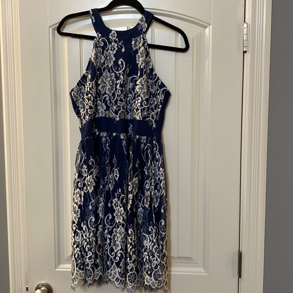 Blue lace semi-formal dress
